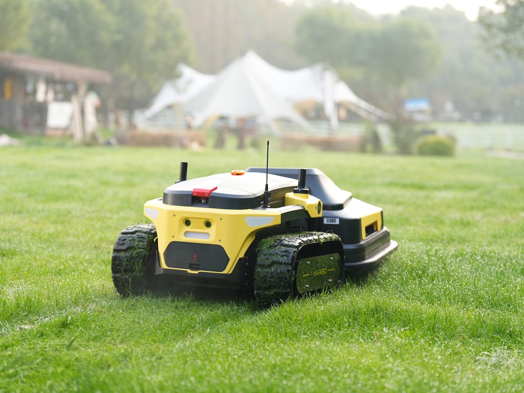 robotic lawn mower on grass