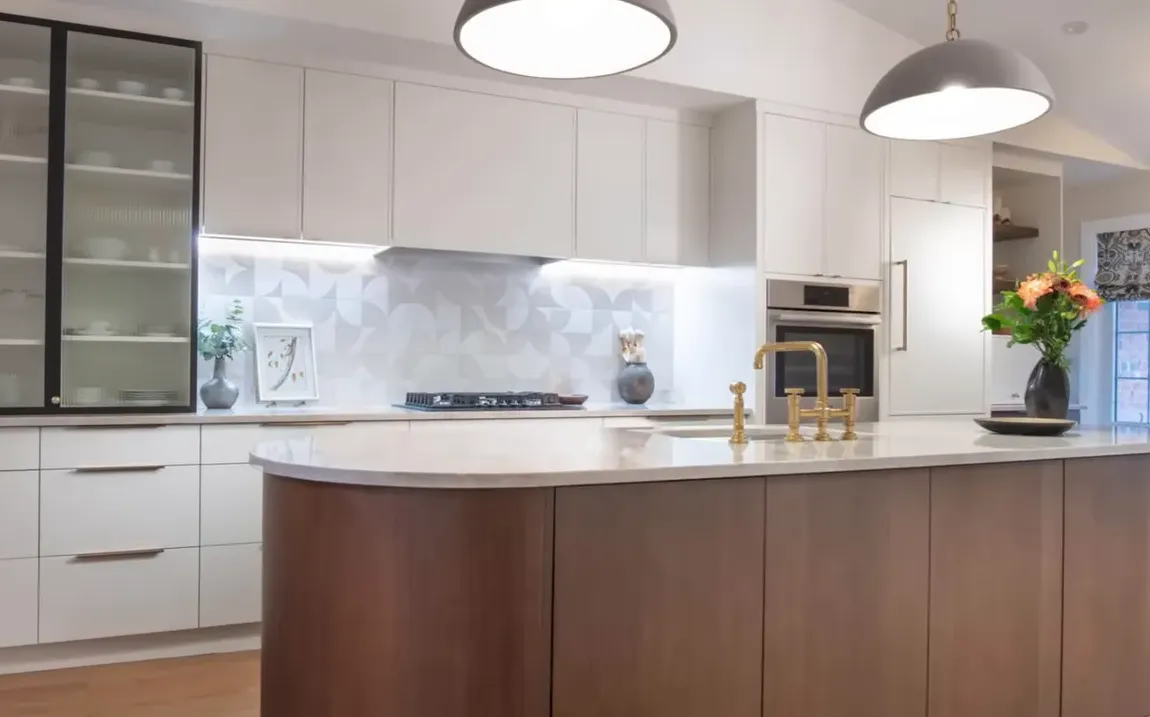 Curved kitchen island showing softer rounded edges
